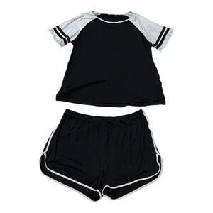 Ekouaer Sleep/Lounge Set -Soft Tshirt & Shorts Pajamas - XL - Black/Gray